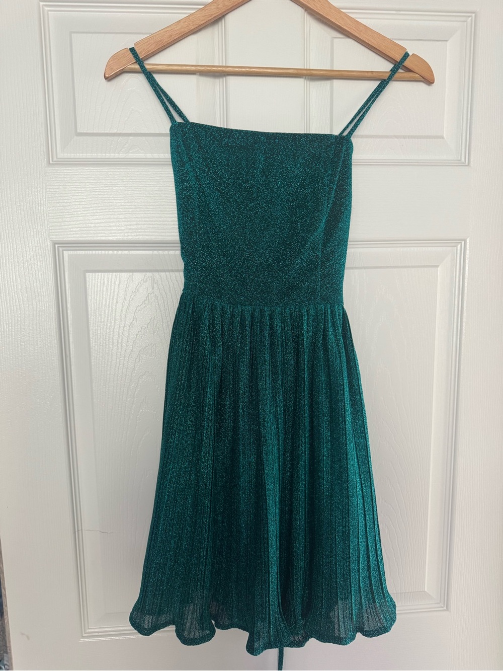 Lulu's Teal Sparkle Pleated Mini Dress